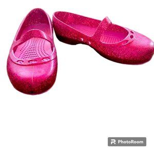 Crocs little Girls Mary Jane Ballet Flats Sparkly Pink size C9